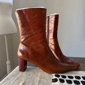 Nine West Elegant Cognac/Brown Leather Ankle Boots Size 9